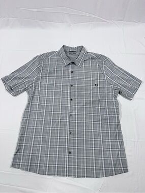 Men's Gray Plaid Short-Sleeve Button-Up Shirt XL Hi-Tec Breathable